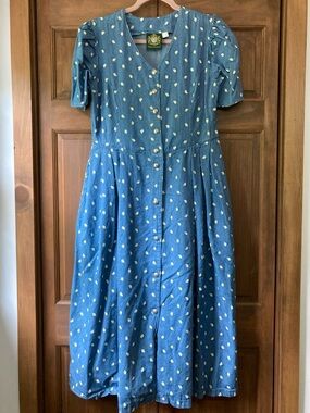 Vintage Hammerschmid Blue Denim & Daisy Print Button-up Dress 44